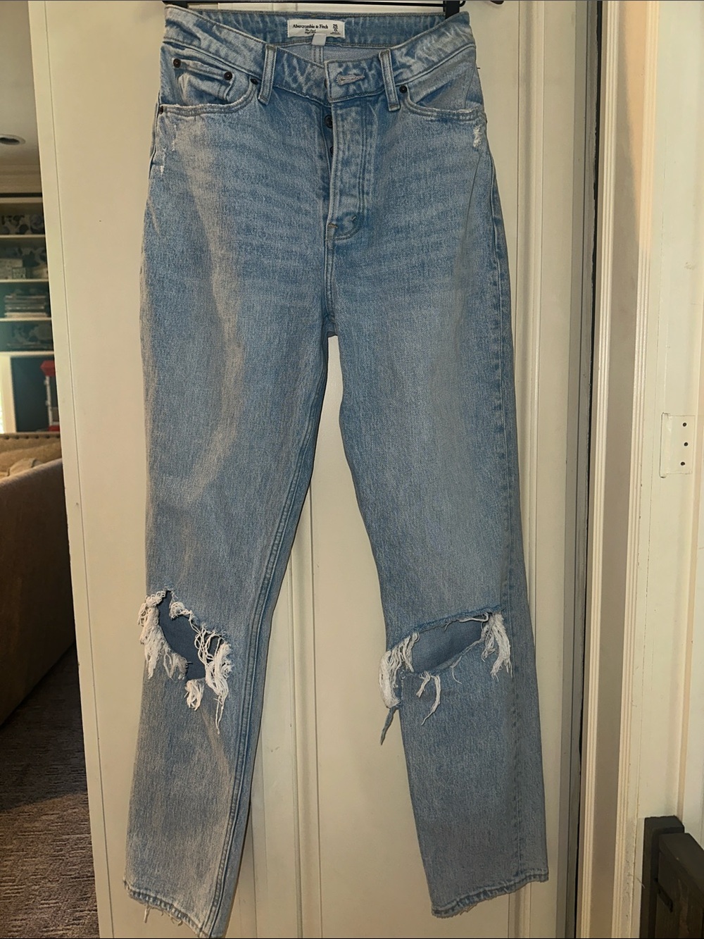 Abercrombie & Fitch "The Dad Highrise" Button Fly Distressed Straight-Leg Jeans